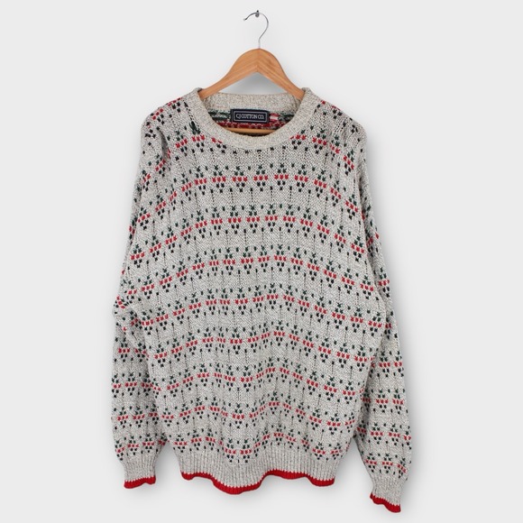 Other - Vintage 90s Fair Isle Chunky Knit Sweater XXL Men's Oversized Winter